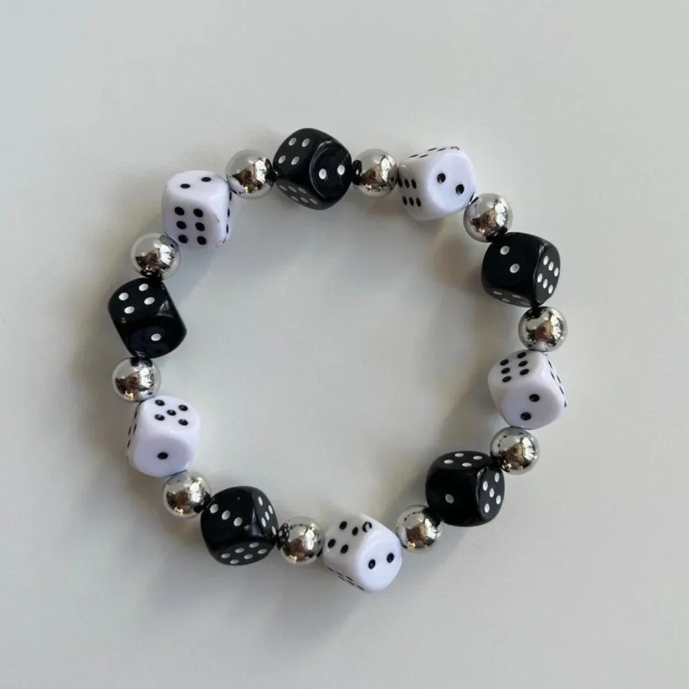 Y2K 2000s dice grunge punk black and white bracelet